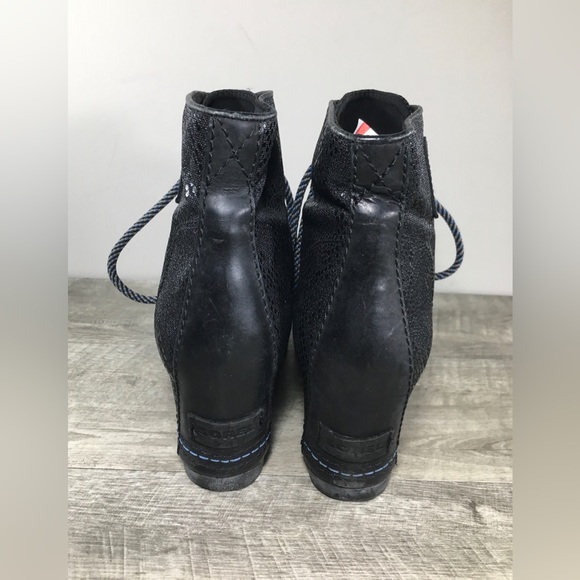 Sorel Women’s NL2264 Black Leather Premium Hidden Wedge Ankle Boots Size 10 - Picture 7 of 11